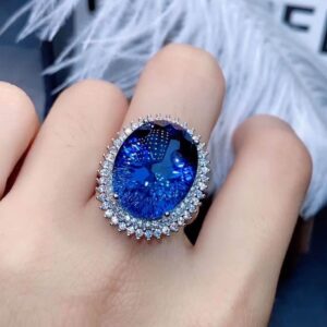 Sapphire Oval cathedral ring - Image 1