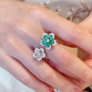 Emerald white flower ring - Image 3