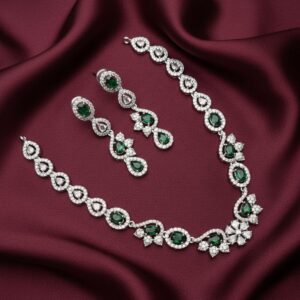 Cara Necklace and Earrings Green Stones