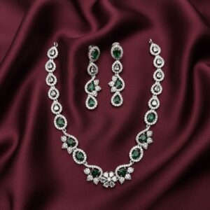 Cara Necklace and Earrings Green Stones Pair