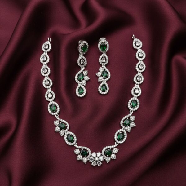 Cara Necklace and Earrings Green Stones Pair