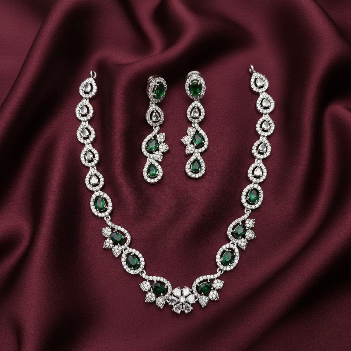 Cara Necklace and Earrings Green Stones Pair